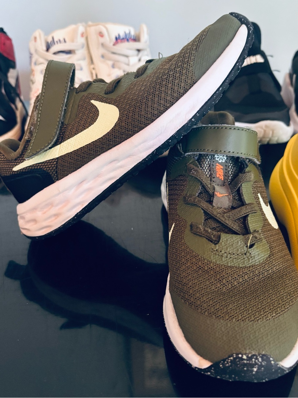 Nike Kids Olive Green & White Athletic Sneakers